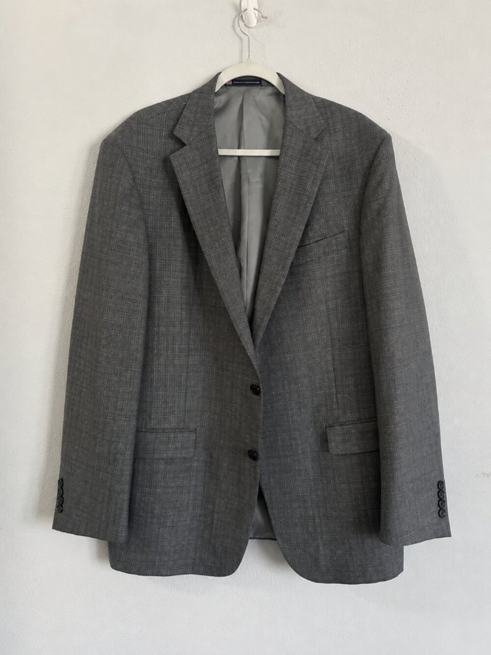 Vintage Hart Schaffner Marx Gray Micro Check 100% Wool Blazer Mens 46L USA - Picture 2 of 9
